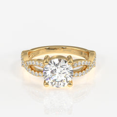 Round Cut Lab Grown Diamond Twisted Engagement 14k Gold Ring