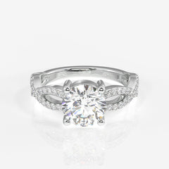 Round Cut Moissanite Diamond Twisted Engagement Sterling Silver Ring