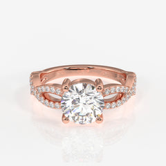 Round Cut Lab Grown Diamond Twisted Engagement 14k Gold Ring