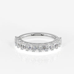 Asscher Cut Moissanite Diamond Wedding Band Sterling Silver Ring