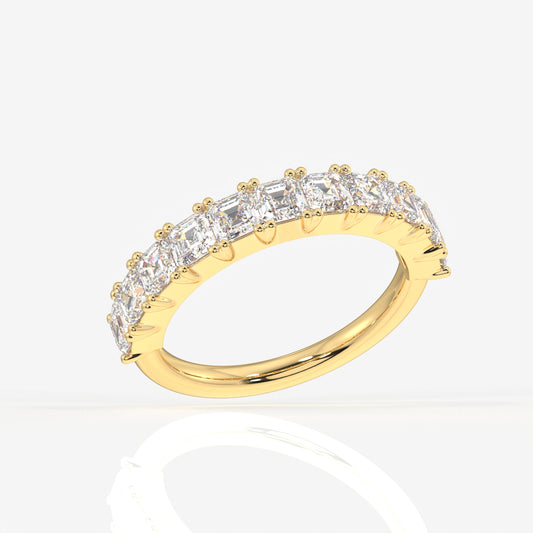 Asscher Cut Lab Grown Diamond Wedding Band 14K Gold Ring