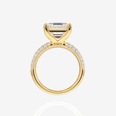 Asscher Cut Moissanite Diamond Three Layer Pave Sterling Silver Ring