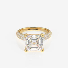 Asscher Cut Moissanite Diamond Three Layer Pave Sterling Silver Ring