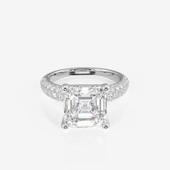 Asscher Cut Moissanite Diamond Three Layer Pave Sterling Silver Ring