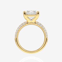 Emerald Cut Moissanite Diamond Three Layer Pave Sterling Silver Ring