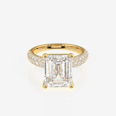 Emerald Cut Moissanite Diamond Three Layer Pave Sterling Silver Ring