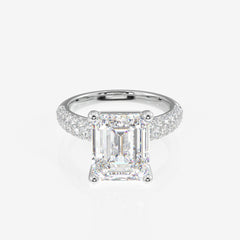 Emerald Cut Moissanite Diamond Three Layer Pave Sterling Silver Ring