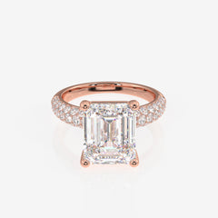 Emerald Cut Moissanite Diamond Three Layer Pave Sterling Silver Ring