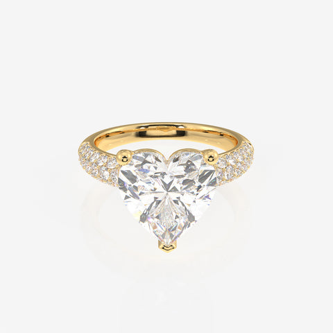 Heart Cut Lab Grown Diamond Three Layer Pave 14K Gold Ring