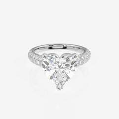 Heart Cut Moissanite Diamond Three Layer Pave Sterling Silver Ring