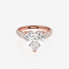 Heart Cut Moissanite Diamond Three Layer Pave Sterling Silver Ring