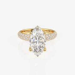 Marquise Cut Moissanite Diamond Three Layer Pave Sterling Silver Ring