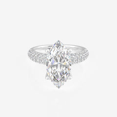 Marquise Cut Moissanite Diamond Three Layer Pave Sterling Silver Ring