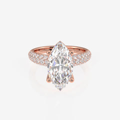 Marquise Cut Moissanite Diamond Three Layer Pave Sterling Silver Ring