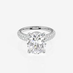 Oval Cut Moissanite Diamond Three Layer Pave Sterling Silver Ring