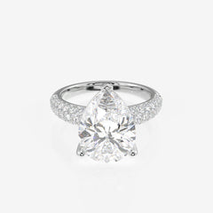 Pear Cut Moissanite Diamond Three Layer Pave Sterling Silver Ring