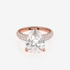 Pear Cut Moissanite Diamond Three Layer Pave Sterling Silver Ring