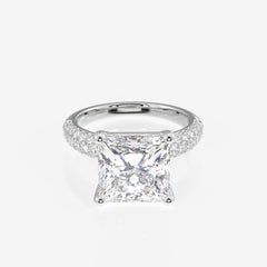 Princess Cut Lab Grown Diamond Three Layer Pave 14K Gold Ring