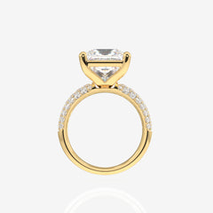Princess Cut Lab Grown Diamond Three Layer Pave 14K Gold Ring