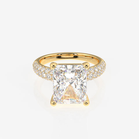 Radiant Cut Lab Grown Diamond Three Layer Pave 14K Gold Ring