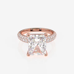 Radiant Cut Moissanite Diamond Three Layer Pave Sterling Silver Ring