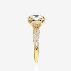Cushion Cut Lab Grown Diamond Three Layer Pave 14K Gold Ring