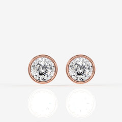 Portuguese Cut Moissanite Diamond Bezel Stud 18K Gold Earrings