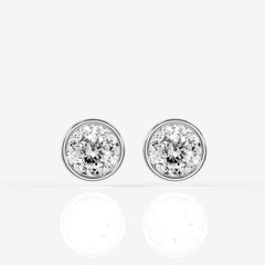 Portuguese Cut Moissanite Diamond Bezel Stud 18K Gold Earrings