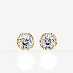 Portuguese Cut Moissanite Diamond Bezel Stud 18K Gold Earrings