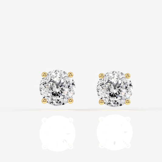 Portuguese Cut Lab Grown Diamond Hidden Halo Stud 14K Gold Earrings