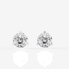 Portuguese Cut Moissanite Diamond Three Prong 18K Gold Earrings