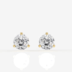 Portuguese Cut Lab Grown Diamond Three Prong 14K Gold Earrings