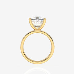 Cushion Cut Lab Grown Diamond Three Layer Pave 14K Gold Ring