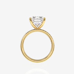 Emerald Cut Lab Grown Diamond Three Layer Pave 14K Gold Ring