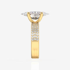 Marquise Cut Lab Grown Diamond Three Layer Pave 14K Gold Ring