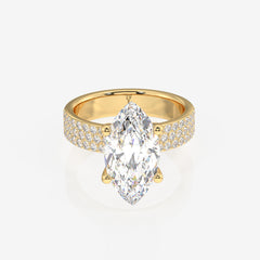 Marquise Cut Lab Grown Diamond Three Layer Pave 14K Gold Ring