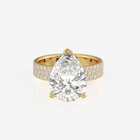 Pear Cut Lab Grown Diamond Three Layer Pave 14K Gold Ring