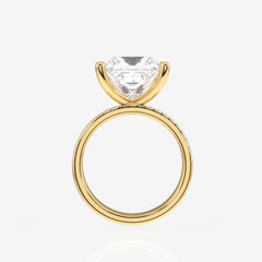 Princess Cut Lab Grown Diamond Three Layer Pave 14K Gold Ring