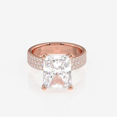 Radiant Cut Lab Grown Diamond Three Layer Pave 14K Gold Ring