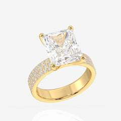 Radiant Cut Lab Grown Diamond Three Layer Pave 14K Gold Ring
