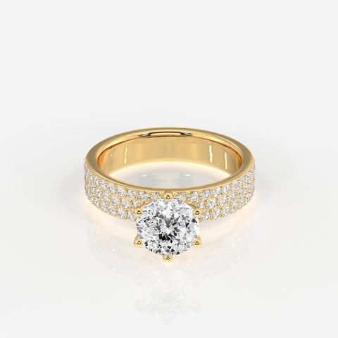 Portuguese Cut Lab Grown Diamond Three Layer Pave 14K Gold Ring