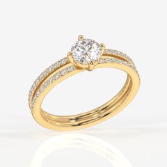 Round Cut Lab Grown Diamond Engagement 14K Gold Ring