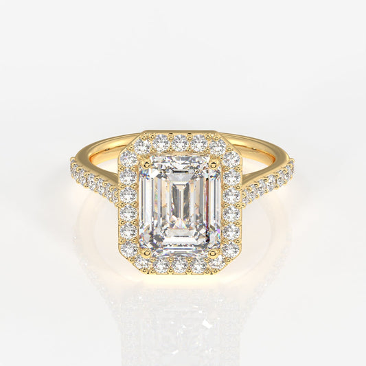 Emerald Cut Moissanite Diamond Halo Engagement Sterling Silver Ring