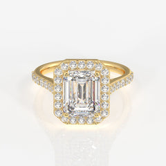 Emerald Cut Moissanite Diamond Halo Engagement Sterling Silver Ring