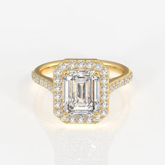 Emerald Cut Moissanite Diamond Halo Engagement 14K Gold Ring