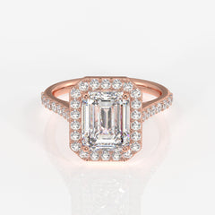 Emerald Cut Moissanite Diamond Halo Engagement Sterling Silver Ring