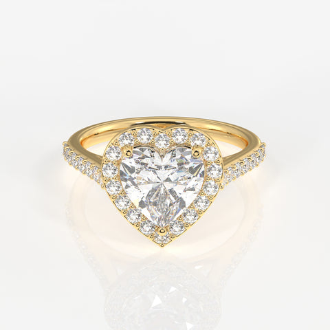Heart Cut Lab Grown Diamond Halo Engagement 14K Gold Ring