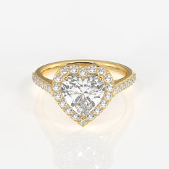 Heart Cut Moissanite Diamond Halo Engagement 18K Gold Ring