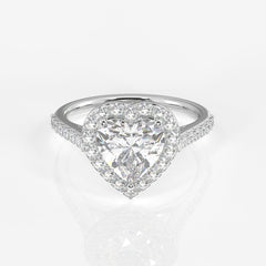 Heart Cut Moissanite Diamond Halo Engagement Sterling Silver Ring