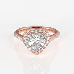 Heart Cut Moissanite Diamond Halo Engagement 18K Gold Ring